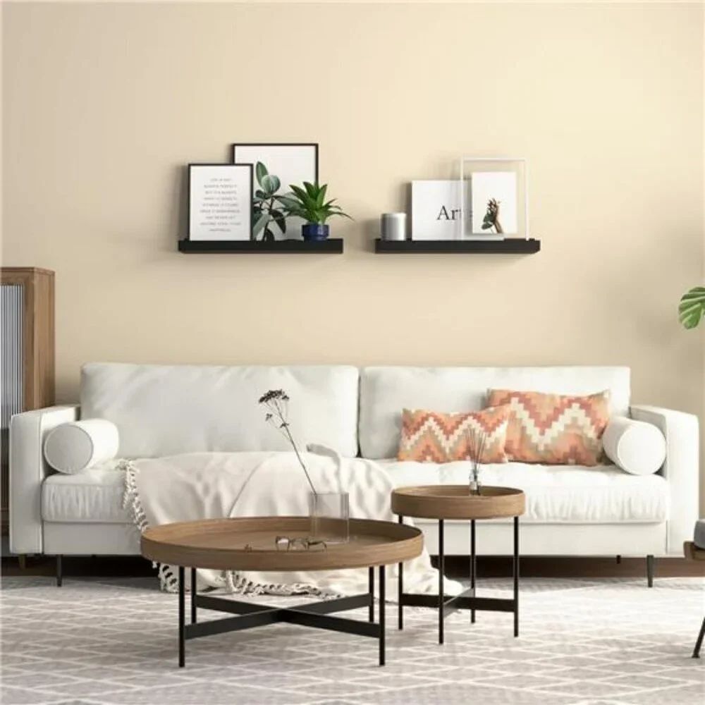 Black Floating Wall Shelves Set of 2 Picture Ledge Shelf for Room Decor